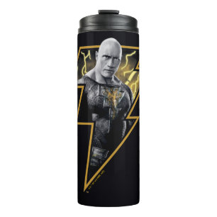 Black Adam Gray und Gold Blitze Grafik Thermosbecher
