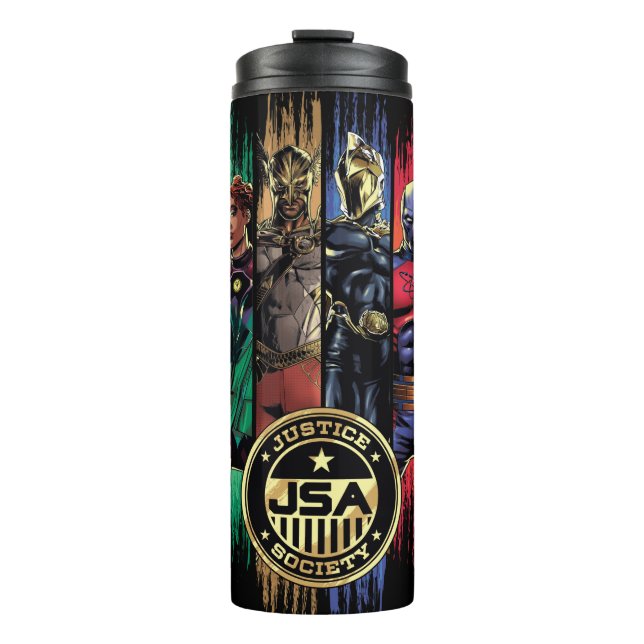 Black Adam Justice Society Heroes In Stripes Thermosbecher (Vorderseite)