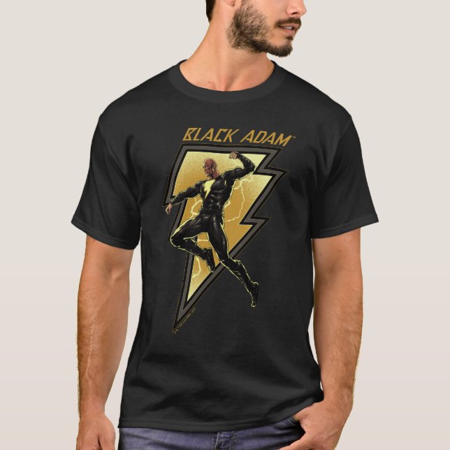 Black Adam Lightning Bolt Character Illustration T-Shirt (Vorderseite)