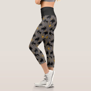 Black Adam Lightning Silhouette Pattern Capri Leggings