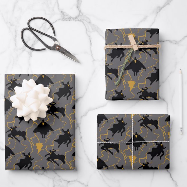 Black Adam Lightning Silhouette Pattern Geschenkpapier Set (Vorderseite)