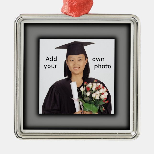 Black Add your Photo Silbernes Ornament (Vorne)
