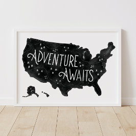 Black Adventure erwartet US Map Kids Room Decke Poster