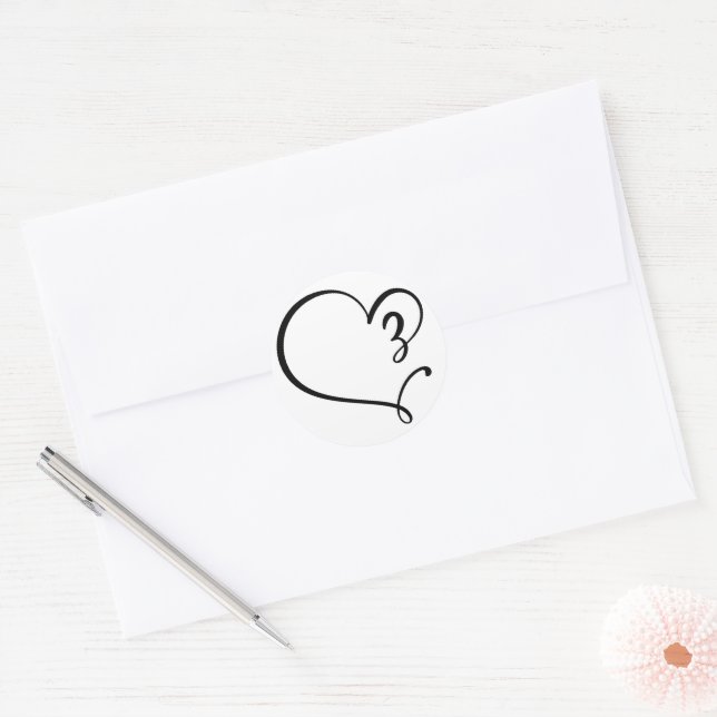 Black Aesthetic Line Heart Wedding Umschlag Aufkle Runder Aufkleber (Umschlag)