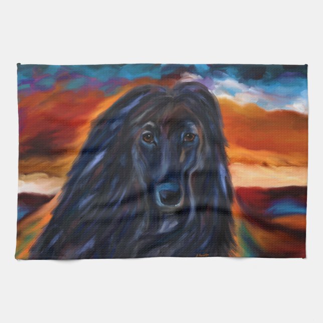 Black Afghan Hound Geschirrtuch (Horizontal)