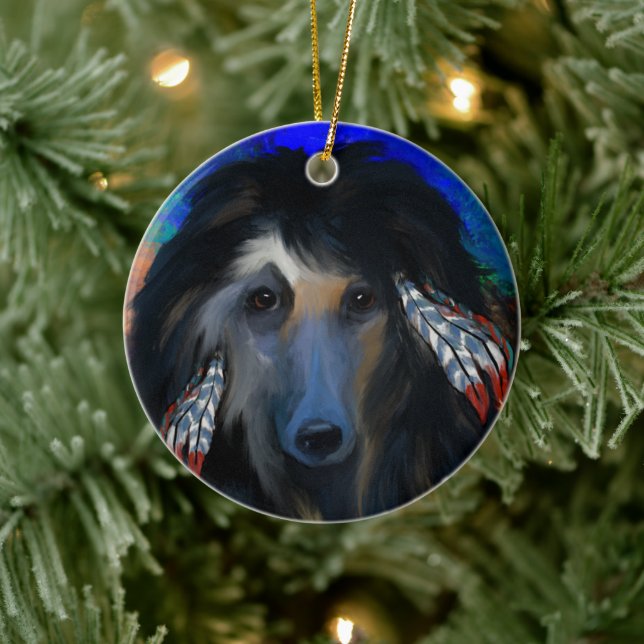 Black Afghan Hound Keramik Ornament (Baum)