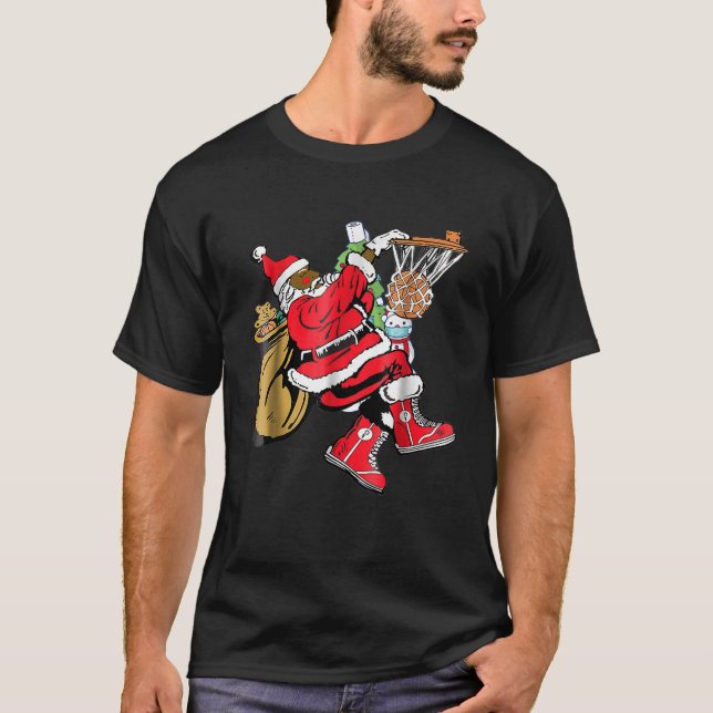 Black African American Santa Claus Basketball Chri T-Shirt (Vorderseite)
