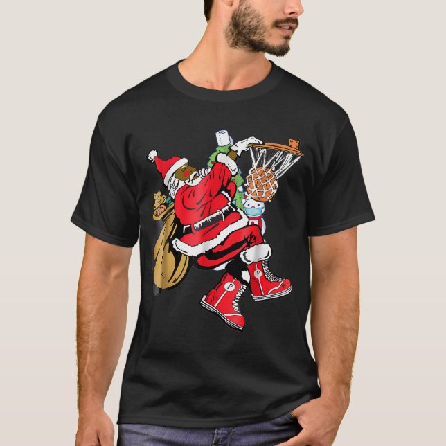 Black African American Santa Claus Basketball Chri T-Shirt (Vorderseite)