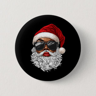Black African American Santa Claus Face Xmas Merry Button
