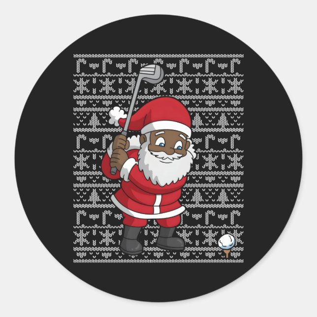 Black African American Santa Claus Golf Ugly Runder Aufkleber (Vorderseite)