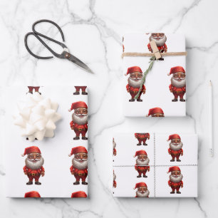 Black African American Santa Gnome Geschenkpapier Set