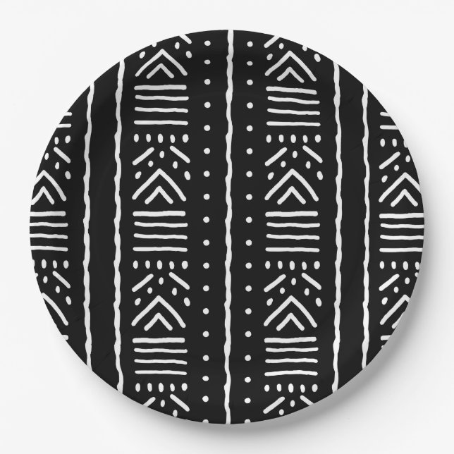 Black African Bogolan Design Paper Plates Pappteller (Vorderseite)