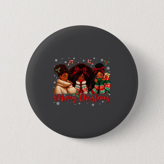 Black African Girl American Melanin Christmas Sant Button (Vorderseite)