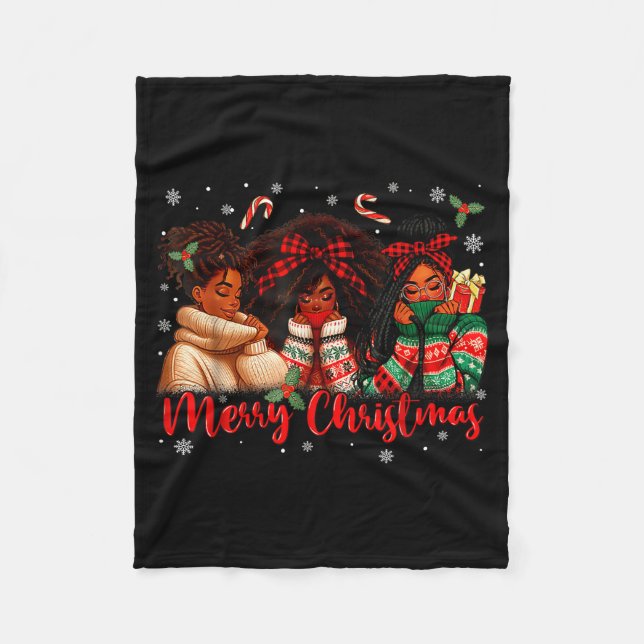 Black African Girl American Melanin Christmas Sant Fleecedecke (Vorderseite)