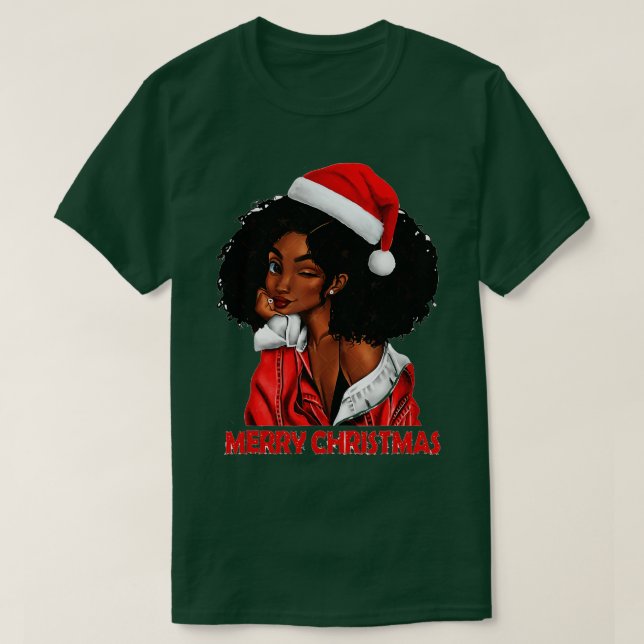 Black African Girl American Melanin Christmas Sant T-Shirt (Design vorne)