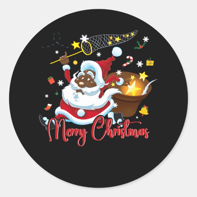 Black African Santa Claus Frohe Weihnachts Weihnac Runder Aufkleber (Vorderseite)