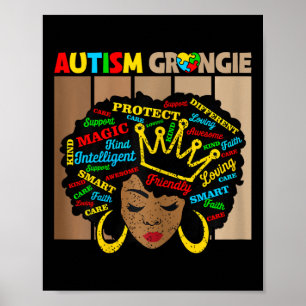 Black Afro American Autism Grangie Awarene Poster