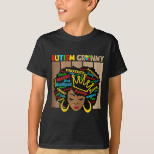 Black Afro American Autism Granny Awarenes T-Shirt