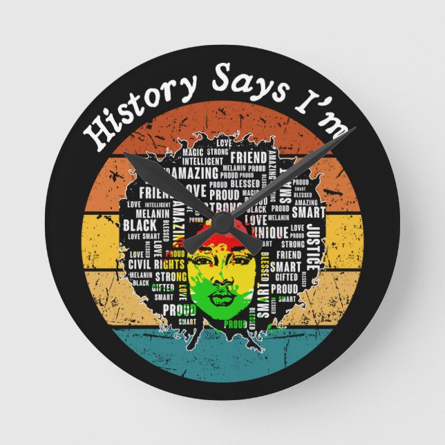 Black Afro Melanin Girl Schwarze Geschichte Monat Runde Wanduhr (Vorderseite)