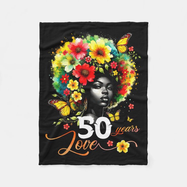 Black Afro Queen 50 Years Love 50th Birthday Butte Fleecedecke (Vorderseite)