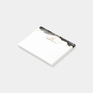 Black Agate Geode Gold Glitzer Script Monogram Post-it Klebezettel