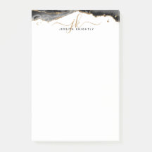 Black Agate Geode Gold Glitzer Script Monogram