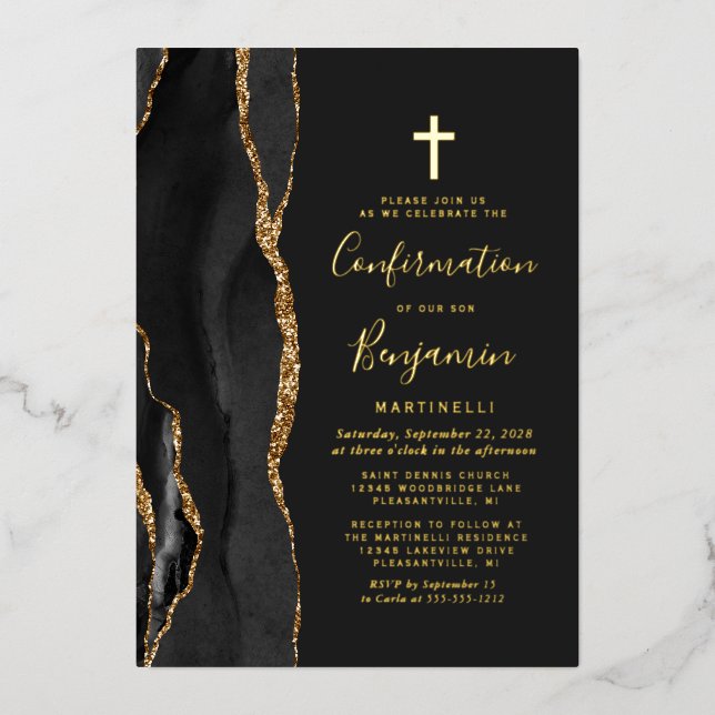 Black Agate Gold-Bestätigung Folieneinladung (Vorderseite)