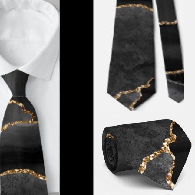 Black Agate Gold Glitzer Formal Wedding Neck Ties Krawatte (Von Creator hochgeladen)