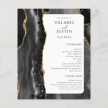 Black Agate Gold Glitzer Hochzeitsprogramm