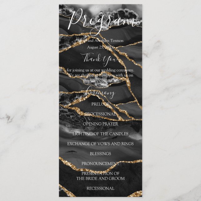 Black Agate Minimaliste Luxury Wedding Programmes (Devant)