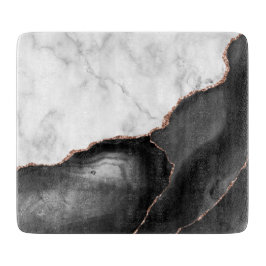 Black Agate Rose Gold Glitzer aus weißem Marmor Schneidebrett