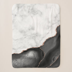 Black Agate Rose Gold Glitzer aus weißem Marmor Sherpadecke