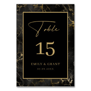 Black Agate Stone Gold Border Tischnummer
