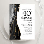 Black Agate White Gold 40. Geburtstag Einladung<br><div class="desc">Schwarz,  Weiß und Gold sind 40. Geburtstag Party Einladung. Elegantes modernes Design mit Aquarellfarben-marmorgeode Hintergrund,  Imitats Glitzer Gold und Typografie Skript-Schriftart. Die trendige Einladungskarte eignet sich perfekt für eine stilvolle Damenfeier. Gedruckte Zazzle-Einladungen oder Sofortdownload digitaler Druckvorlage.</div>
