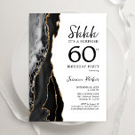 Black Agate White Gold Überraschung 60. Geburtstag Einladung<br><div class="desc">Schwarz,  Weiß und Gold überraschen 60. Geburtstagsfeier Einladung. Elegantes modernes Design mit Aquarellfarben-marmorgeode Hintergrund,  Imitats Glitzer Gold und Typografie Skript-Schriftart. Die trendige Einladungskarte eignet sich perfekt für eine stilvolle Damenfeier. Gedruckte Zazzle-Einladungen oder Sofortdownload digitaler Druckvorlage.</div>