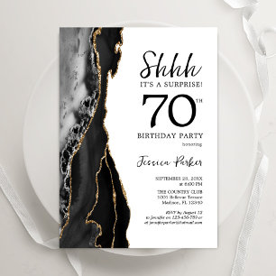 Black Agate White Gold Überraschung 70. Geburtstag Einladung
