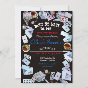 Black Alice In Wonderland Tea Party Invitations