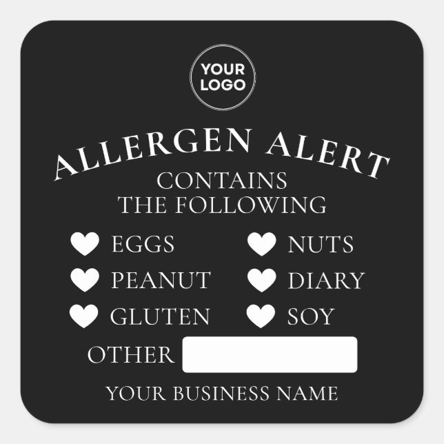Black Allergy Alert Bakery Kuchen Brot Lebensmitte Quadratischer Aufkleber (Vorderseite)