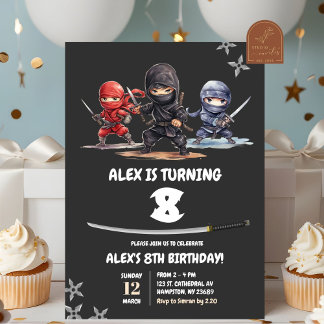 Black American Ninja Birthday Boy Einladung