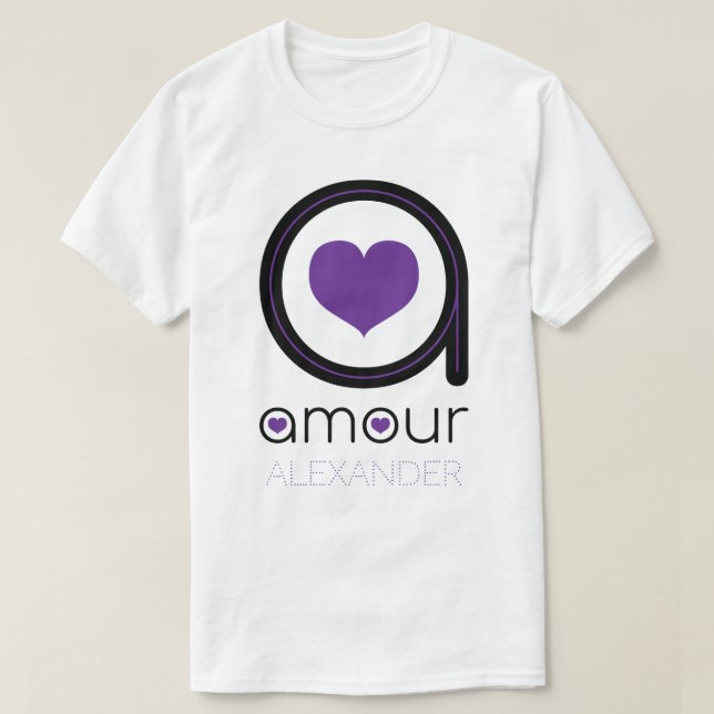 Black Amour Liebe, Lila Herz, Name Personalisiert T-Shirt (Design vorne)
