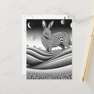 Black an White Op art Fantasy Rabbit Horse Critter Postkarte