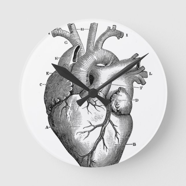 Black Anatomical Heart Runde Wanduhr (Vorderseite)