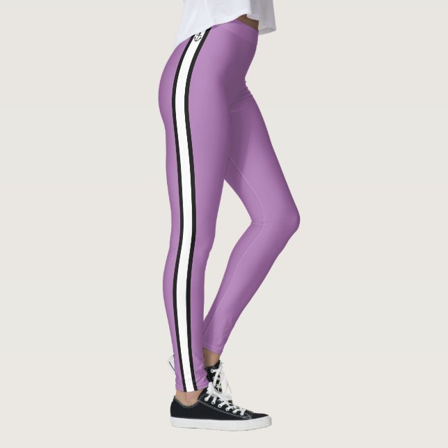 Black Anchor Nautical White Stripe Lavendel Leggings (Rechts)