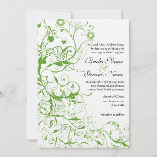 Black and Apple Green Bird Swirt Einladung