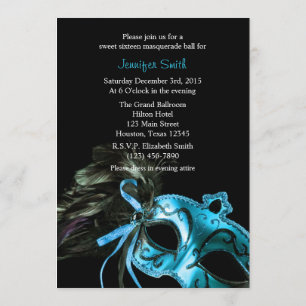 Black and Aqua Masquerade Sweet 16 Ball Einladung