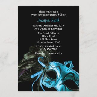 Black and Aqua Masquerade Sweet 16 Ball Einladung