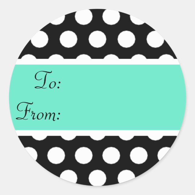 Black and Aqua Polka Dot-Geschenksticker Runder Aufkleber (Vorderseite)