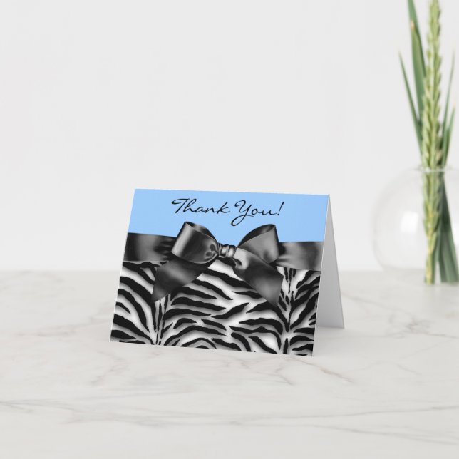 Black and Baby Blue Zebra Merci Cartes (Devant)