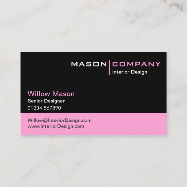 Black and Baby Pink Corporate Card Visitenkarte (Vorderseite)