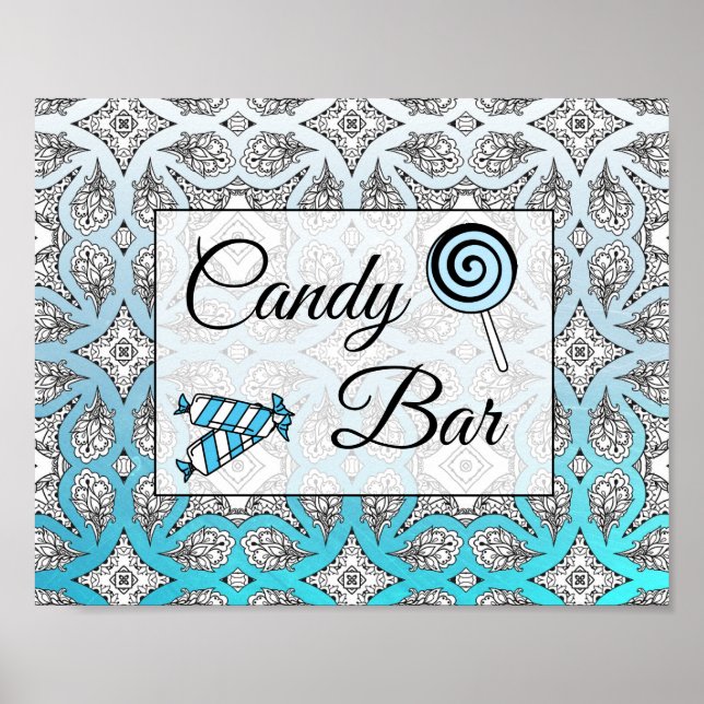 Black and Blue Candy Bar Wedding Sign Poster (Vorne)